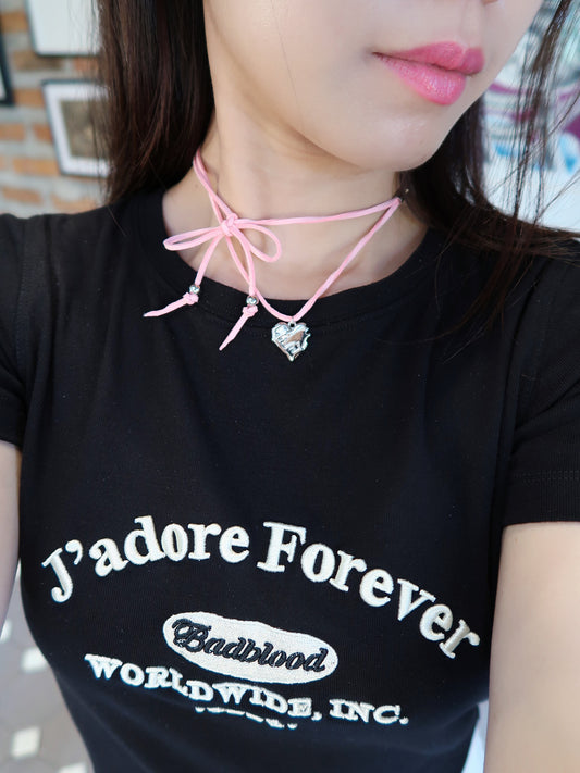 ✧.*Y2K: Dripping Heart Baby Pink Ribbon Necklace*.✧