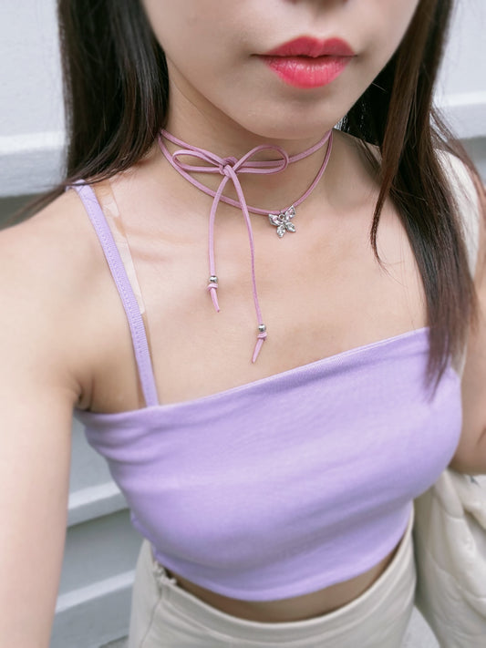 ✧.*Y2K: Dazzling Butterfly Purple Ribbon Necklace*.✧