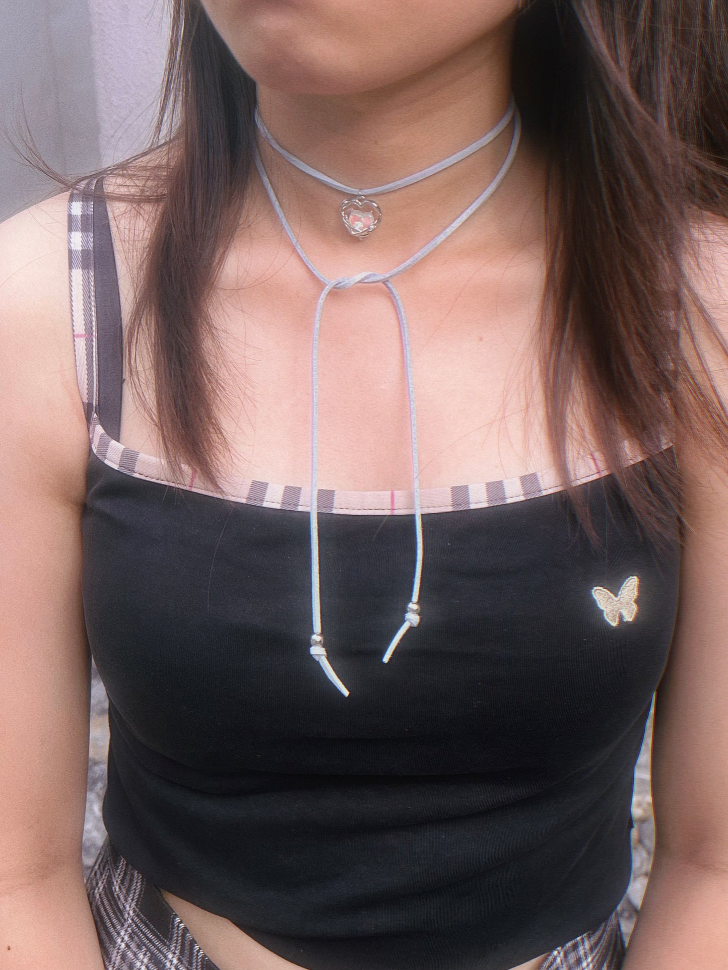 ✧.*Y2K: Heart Baby Blue Ribbon Necklace*.✧