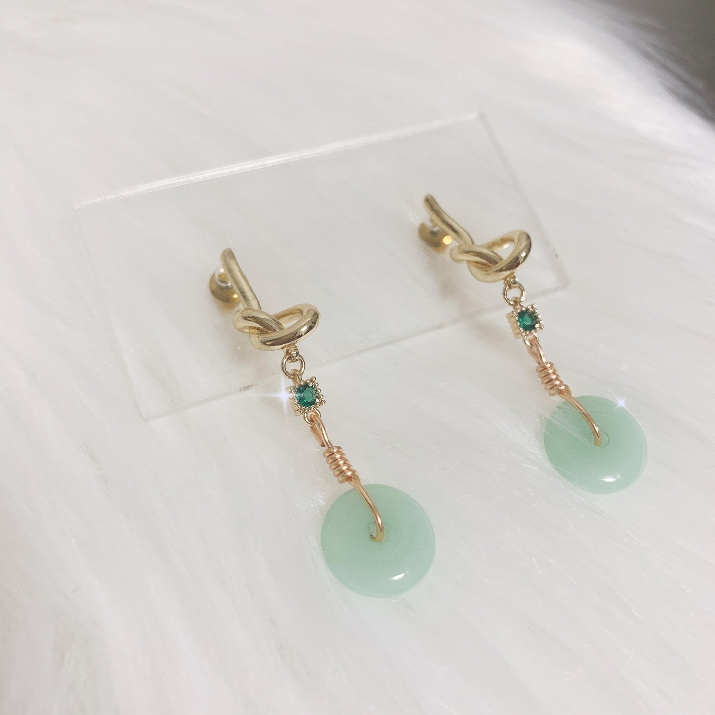 Jade Ribbon Dangle Earrings