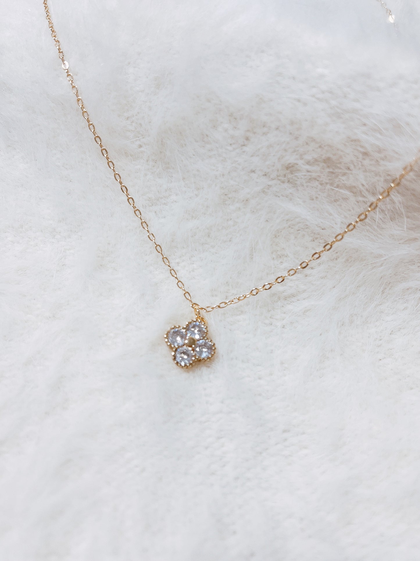 Dainty Sparkly Clover Necklace