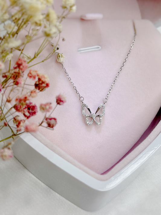 Cordeliah Sparkly Butterfly Silver Necklace